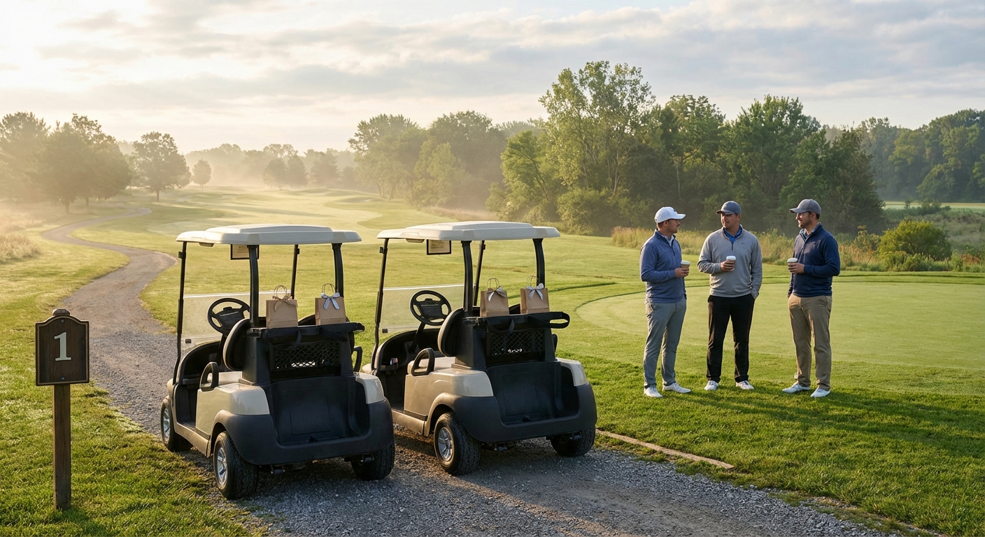 Golfcarts am ersten Abschlag