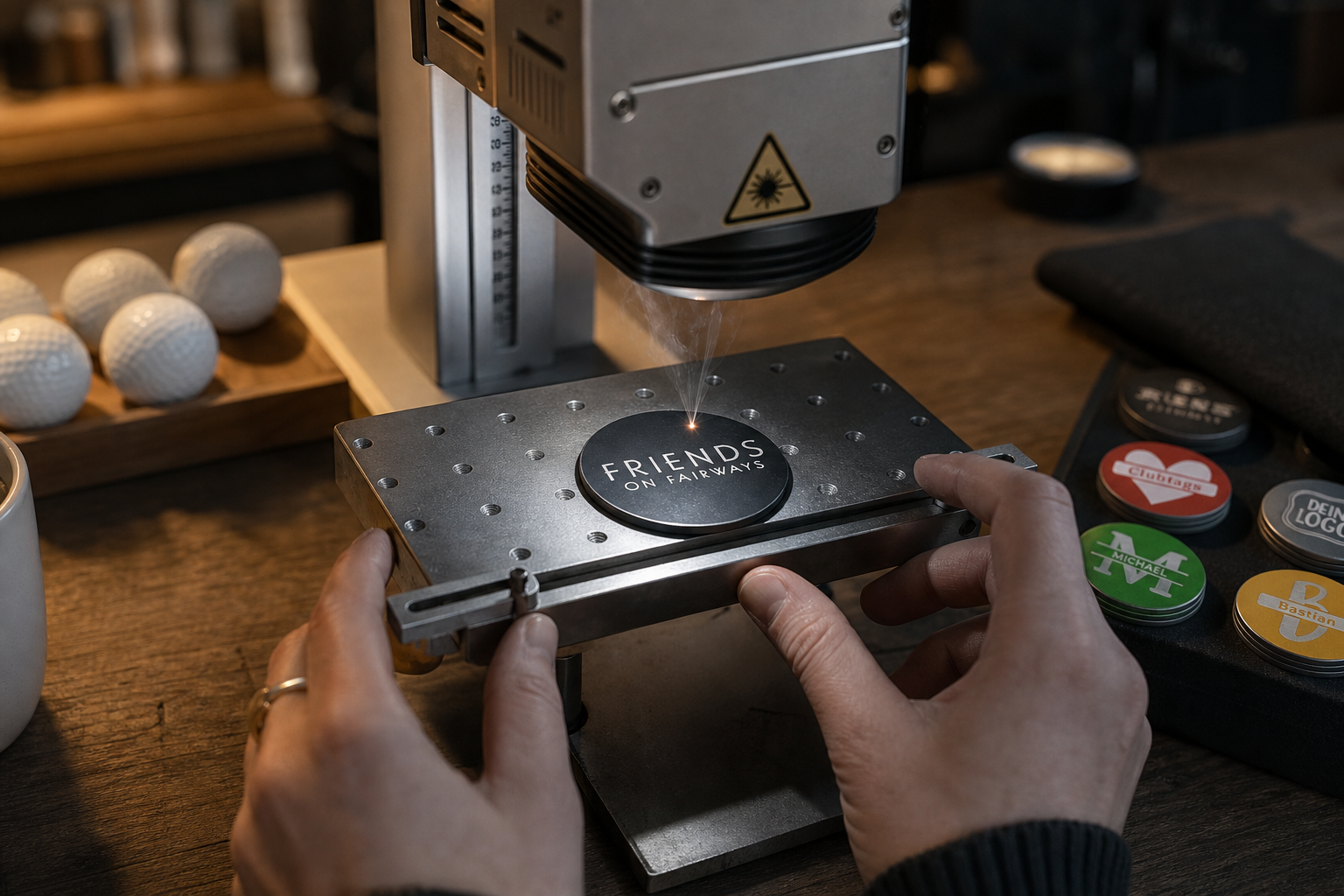 Lasergravur am Ballmarker